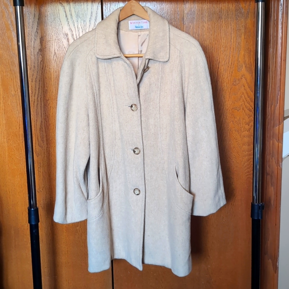 Women's, Vintage, Off-White, Lined, Wool Coat, Size 12